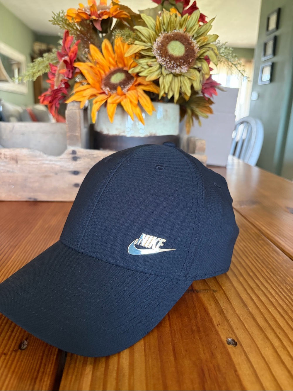 Nike Black Baseball Cap with Gold Swoosh Logo Size M/L